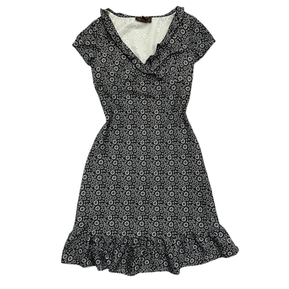 Vintage Chadwicks Babydoll Ruffle Knee Length Dress Black Size 4P Y2K Romantic
